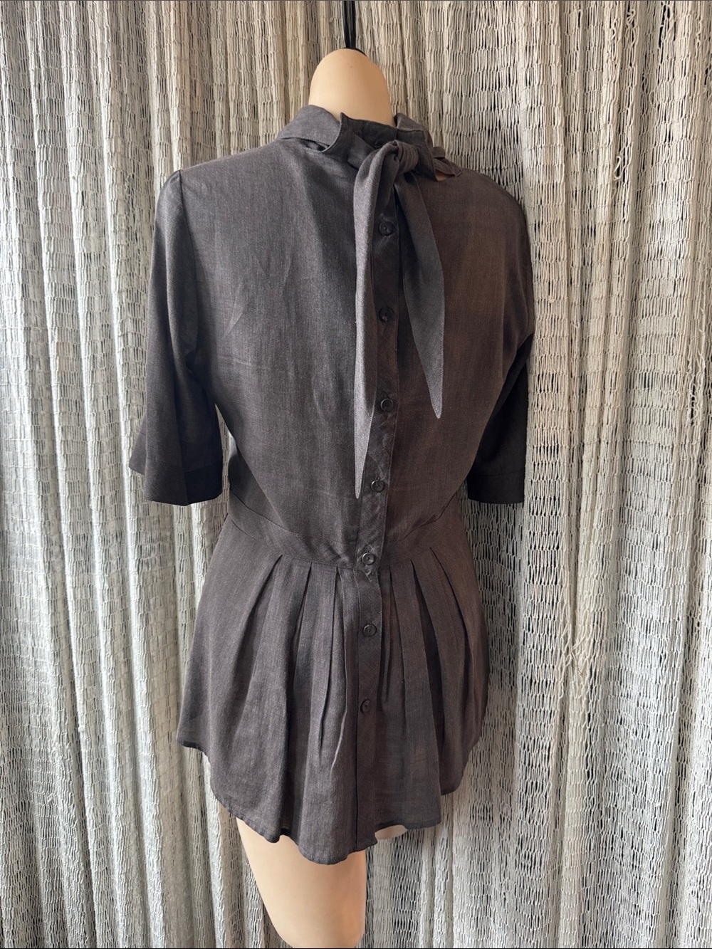 Born Taupe/clove colored Button-Front Peplum 1/2 Sleeve tunic - Picture 4 of 9